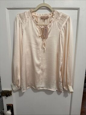 Philosophy Soft Cream Tie-Neck Ruffle Blouse